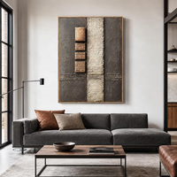Peinture sur toile peinte à la main, texture Wabi-sabi, peinture décorative d'intérieur avec cadre pour décoration murale
