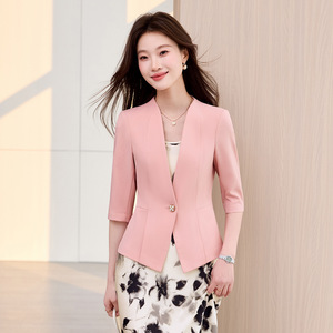 Women's Spring Formal Dress And Blazer Set Three Quarter Sleeves O Neck Sheath Solid Color Natural Waistline Career Wear - Product Image 2