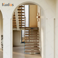 Garde-corps moderne en verre Mono Stringer en bois Escalier flottant en métal personnalisable Escaliers pour villa de luxe Home Interior Design