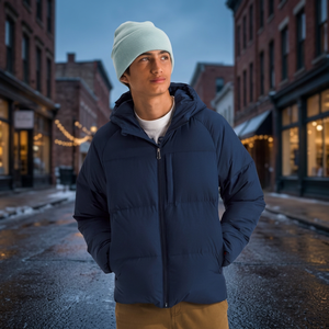 Herren Freizeitjacke mit Kapuze, einfarbig, mit Reißverschluss, dicke, warme Winter-Daunenjacke. - Product Image 3
