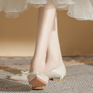 Zapatos de Novia de Alta Gama, Tipo Bailarinas, para las Cuatro Estaciones, con Diseño de Lentejuelas Doradas, Parte Superior de Cuero Genuino, Impermeables - Product Image 5