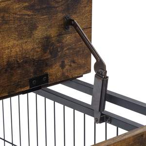 กรงสุนัข DB Furniture สีน้ำตาล Rustic ขนาด 31.5 นิ้ว กว้าง x 22 นิ้ว ลึก x 25 นิ้ว สูง พร้อมประตูคู่ ยกฝาได้ มีล้อ ดีไซน์เป็นโต๊ะข้าง - Product Image 2