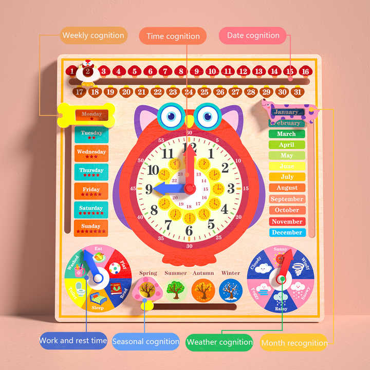 Montessori Wooden Weather Seasons Calendars Clocks Cognitive Toy ...