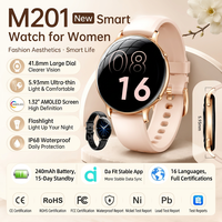 Reloj Inteligente M201 Elegante, Ultrafino de 5.93mm, Pantalla AMOLED de 1.32 Pulgadas, Resistente al Agua IP68, Monitor de Actividad Inalámbrico para Mujeres