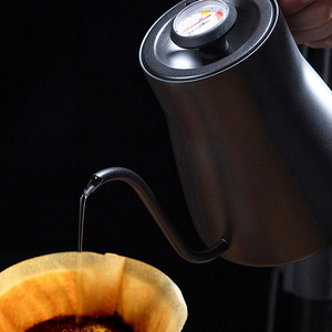 Cafetière Barista Personnalisée, Théière Noire en Acier Inoxydable, Bouilloire à Bec de Cygne pour Camping, Pot à Café avec Thermomètre - Product Image 4