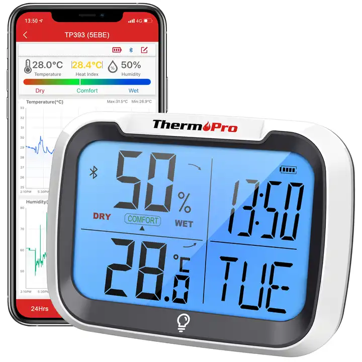 ThermoPro Digital Wireless Indoor Black Hygrometer and Thermometer in the  Thermometer Clocks department at