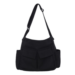 Grand sac à bandoulière en toile unisexe multi-poches fourre-tout à la mode avec fermeture éclair pour hommes et femmes - Product Image 6