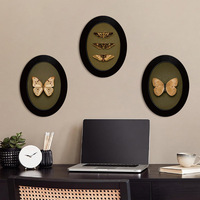 Décoration murale ovale vintage style bohème avec papillon en peuplier, ornement artistique chic et frais pour salon, chambre et bureau