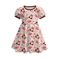 Robe d'été décontractée pour bébé fille en soie de lait, motif animaux marins de dessin animé, respirante, boutonnée, longueur genou, manches courtes, avec personnage