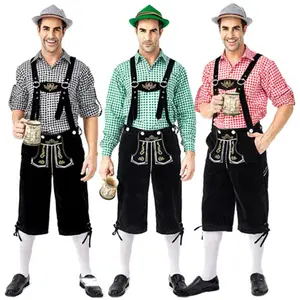 Traje de luxo masculino Oktoberfest Lederhosen 3 unidades/conjunto de roupas de festa de Halloween para festival alemão de cerveja Bavaria masculino cosplay