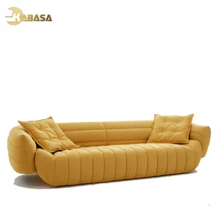 3 seats nubuck dark yellow suede deer fabric new banana shape chic design feather lounge sofa