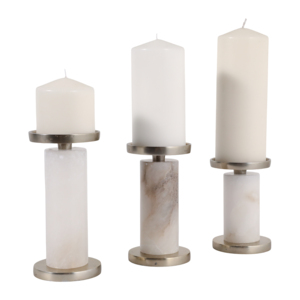Portacandele in Alabastro con Base in Pietra e Bordo in Metallo, Centrotavola Decorativo - Product Image 2