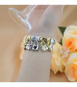 Hapiship moda Retro artesanía brillante amor bloqueo patrón aleación elástica italiano colgante encanto DIY pulsera DJ1031 - Product Image 6