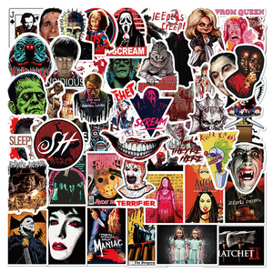 50 pièces <span class=keywords><strong>classique</strong></span> film d'horreur personnages Graffiti autocollants pour Halloween cadeau mur livre décor vinyle terreur Cool peur autocollant - Product Image 1