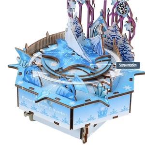 Boîte à musique en bois faite à la main, ensemble de blocs de construction pour les enfants de 5 à 14 ans, modèle de château de glace à assembler soi-même, jouet unisexe - Product Image 1