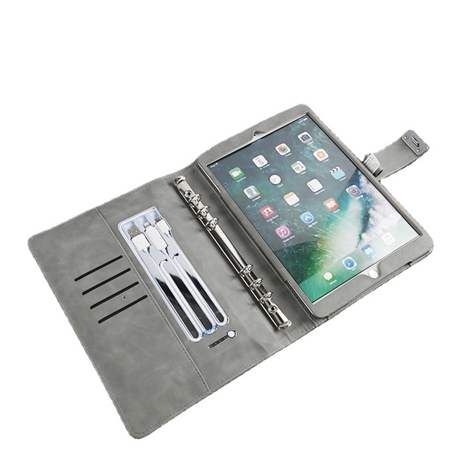 Fingerprint Lock Holder Stand Cases Leather Notepad Loose Leaf Smart Tablet Case