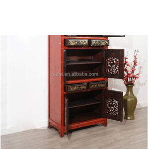 עץ מלא משובח ארון עץ מלא ארון עץ ארון תצוגה גבוהה עם דלת זכוכית ארון מגירה - Product Image 6