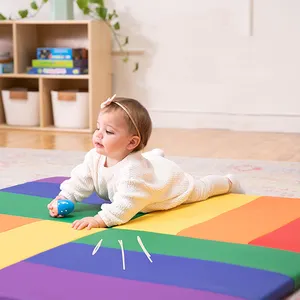 Custom Non Toxic Kids Toddler Soft Play Mat Baby Gym Foam Soft Children Play Mat Foldable Tummy Time Pu Leather Padded Play Mat