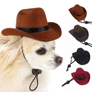 Tutup kepala topi koboi barat topi hewan peliharaan koboi anyaman rumput helm kecil anjing