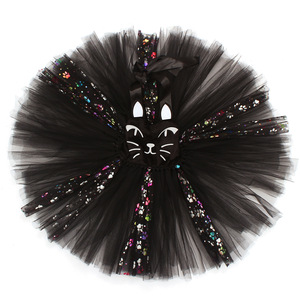 Costume da Gatto Senza Maniche per Halloween per Ragazze, Abito Tutu con Paillettes, Copricapo e Coda, Regalo per Feste di Compleanno, Abito Elegante per Feste - Product Image 4