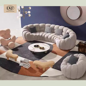 أريكة قطاعية إيطالية فاخرة بتصميم بسيط على شكل ثمرة الكاجو بثلاثة مقاعد، أثاث منزلي للفلل بإطار خشبي صلب بيضاوي الشكل - Product Image 3