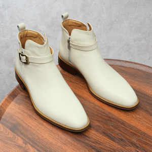 Classic Pointed Toe High Top Casual Leather Engraved Business Formal Hand Painted Soft Soled Leather <b>Boots</b> In British Style - Product Image 1