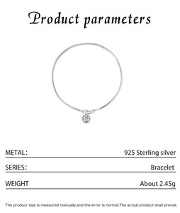 S925 Silver Minimalist Chain <b>Bracelet</b> With Round Crystal Pendant Everyday Wear Unisex Jewelry Bezel Setting - Product Image 2