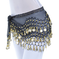 Écharpe de danse orientale pour femmes, bleue, avec 128 pièces de monnaie en or/argent et paillettes, très populaire