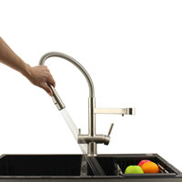 Keran Dapur Modern 304 Stainless Steel 4-in-1 dengan Semprotan Tarik Keluar, Filter Air Murni, dan Pemasangan di Dek