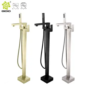 Chinese Factory New Design Brushed Nice Square Bathroom Floor Mounted Standing Shower Mixer Bath Tub Faucet