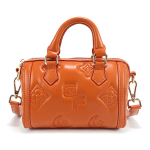 Wholesale Custom Logo Full Embossed Pattern Waterproof Genuine Leather Cylinder Fashion <b>Handbag</b> - Product Image 1