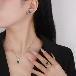 2026 new Best Seller jewelry copper gold-plated retro simulation emerald fat square simple wind suit female 8*8 - Product Image 4
