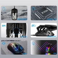 Souris de jeu PC filaire 1,2800 DPI de haute précision pour Windows/Mac Orientation gauche avec éclairage Transparent Chroma 3D RGB
