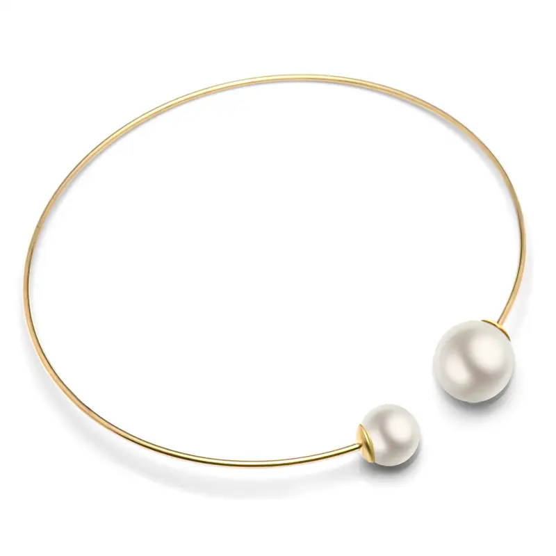 Moda minimalista in acciaio inossidabile 316L placcato oro 18 carati placcatura IP 15mm 20mm collana con colletto di perle