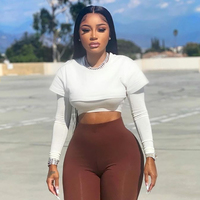 CUTENOVA K21TP632 Senhoras Outono Novo Estilo Em Torno Do Pescoço de Manga Comprida Casual Mulheres Top Colheita Branco