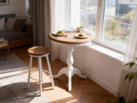 Table basse en bois massif de style moderne, pilier blanc, table décorative multifonctionnelle pour salon, salle à manger, sur mesure