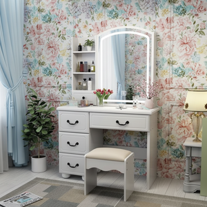 Tuochen Miroir LED moderne réglable amovible avec tiroirs de rangement en bois massif, port USB, coiffeuse compacte - Product Image 4