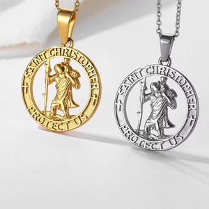 Olivia Fashion Medusa Bijoux <span class=keywords><strong>Boussole</strong></span> Saint Christophe Acier Inoxydable Or 18k Pendentif Religieux pour Collier pour Hommes Femmes - Product Image 2