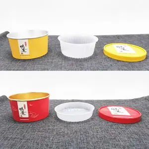 Récipient alimentaire jetable avec plateau d'insertion bols à nouilles à soupe avec couvercle papier artisanal papier couché personnalisé bol en papier de feuille d'or