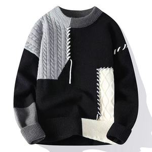 Pull tricoté ample pour homme à prix de gros, avec logo frontal, anti-boulochage - Product Image 2