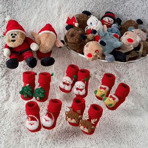 Nouveau hiver chaud vacances père noël coton rouge éponge chaussettes pour filles garçons infantile pantoufles nouveau-né bébé chaussons <span class=keywords><strong>tricot</strong></span>é haut-équipage - Product Image 2