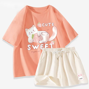 2023 महिलाओं की आकस्मिक ग्रीष्मकालीन कपास टी-शर्ट पोशाक के साथ नए शैली की गति सूट के साथ नई शैली की गति सूट - Product Image 4