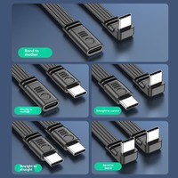 Cable Plano de Silicona Tipo C 2.0, Conector en Ángulo de 90 Grados, Cable USB C Plano para Carga Rápida y Transferencia de Datos