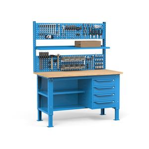 Fami WORK1536 établi réglable 150cm, plateau en bois, 4 tiroirs, demi-sommet et paroi perforée - Product Image 3