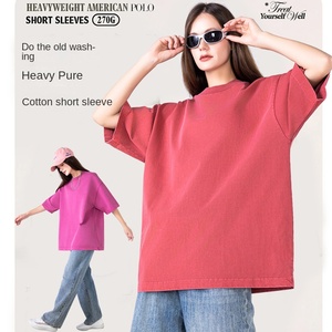 เสื้อยืดคอกลมแขนสั้น100% ผ้าบาติกขนาดใหญ่สไตล์ยุโรปอเมริกัน300กรัมผ้าคอตตอนทอดเค็มถัก - Product Image 2