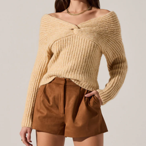 <span class=keywords><strong>Pull</strong></span> sans bretelles personnalisé pour femme, tricoté côtelé, col croisé <span class=keywords><strong>sexy</strong></span>, mélange de laine - Product Image 1