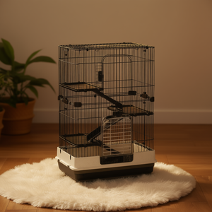 Cage pour petits animaux 32L en fil d'acier noir à 4 niveaux avec roulettes et plateau coulissant pour lapin, chinchilla, furet, utilisation en intérieur - Product Image 2