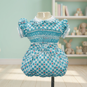 Vestido Romper de Algodón Azul Sólido para Niñas Casalia con Mangas Abullonadas, Cuello Peter Pan y Volantes, Estilo A-Line, Mini Vestido de Otoño - Product Image 3