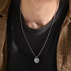 High Quaintly Stainless Steel <b>Necklace</b> Charm Oval Cross Pendant <b>Necklace</b> - Product Image 4
