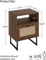 Table de chevet en bois de style bohème moderne avec tiroir, petite table d'appoint noire pour chambre, salon et bureau